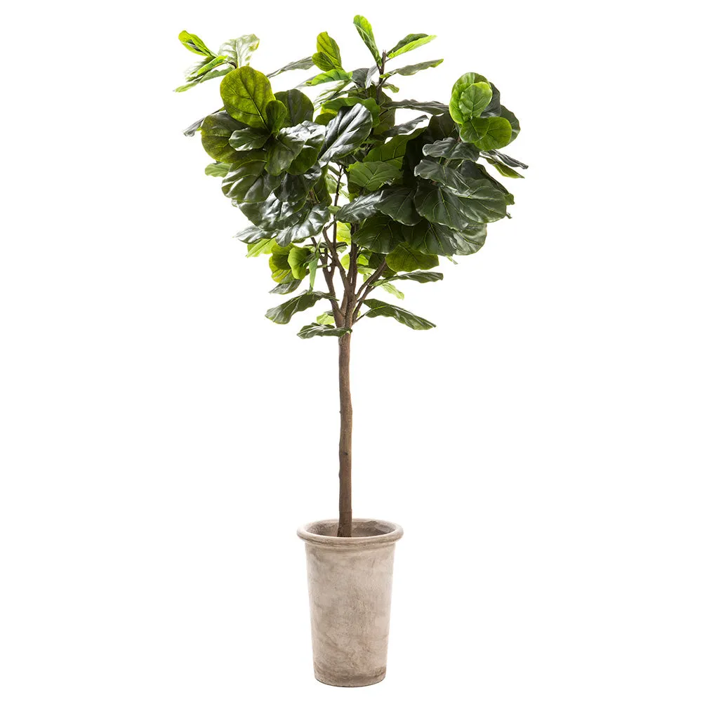 10' Silk Fiddle Leaf Fig Tree w/Cement Planter -Green