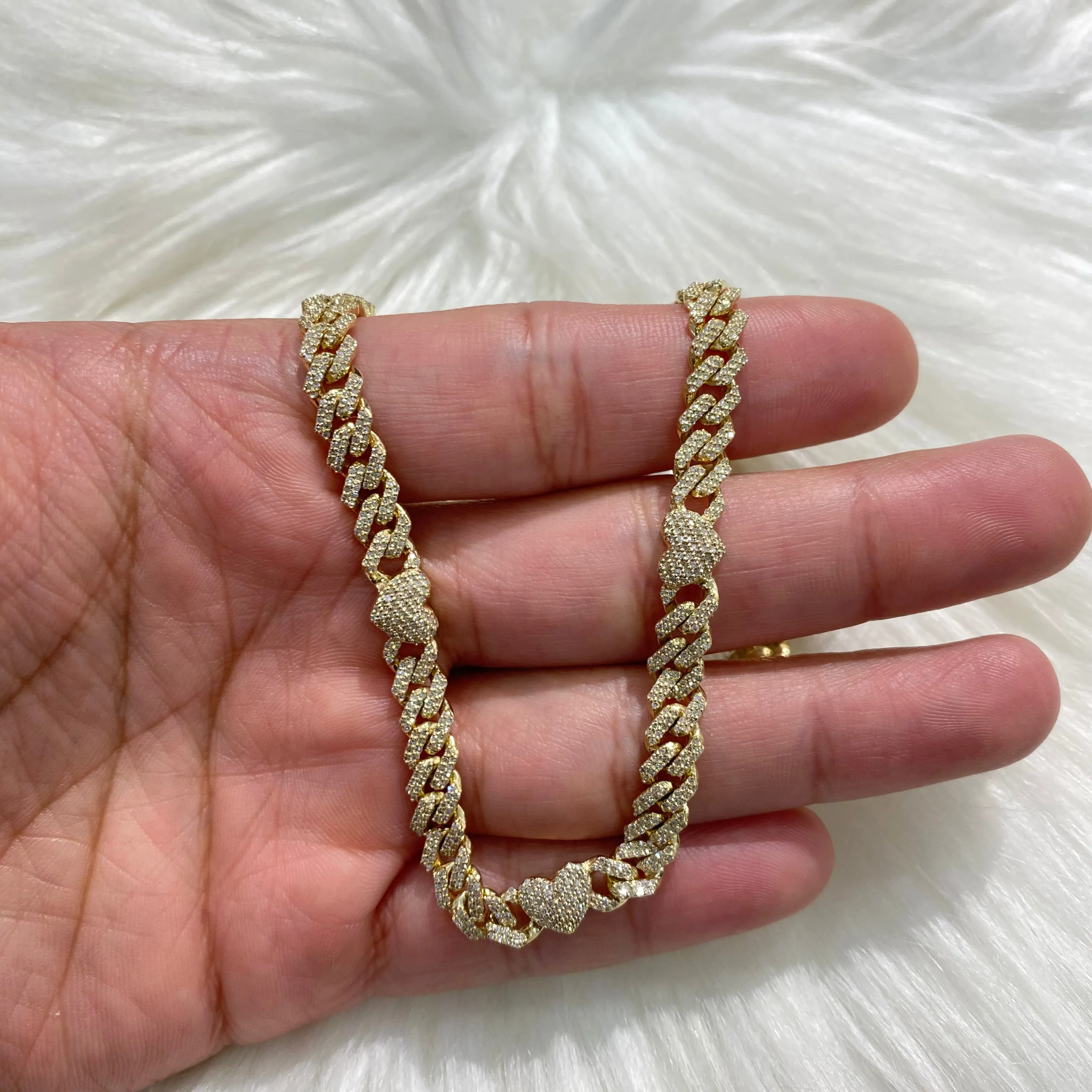 10K Yellow Gold Bustdown Heart Chain 3.48Ct Dia / 36.4gr / 6.2mm / 16in