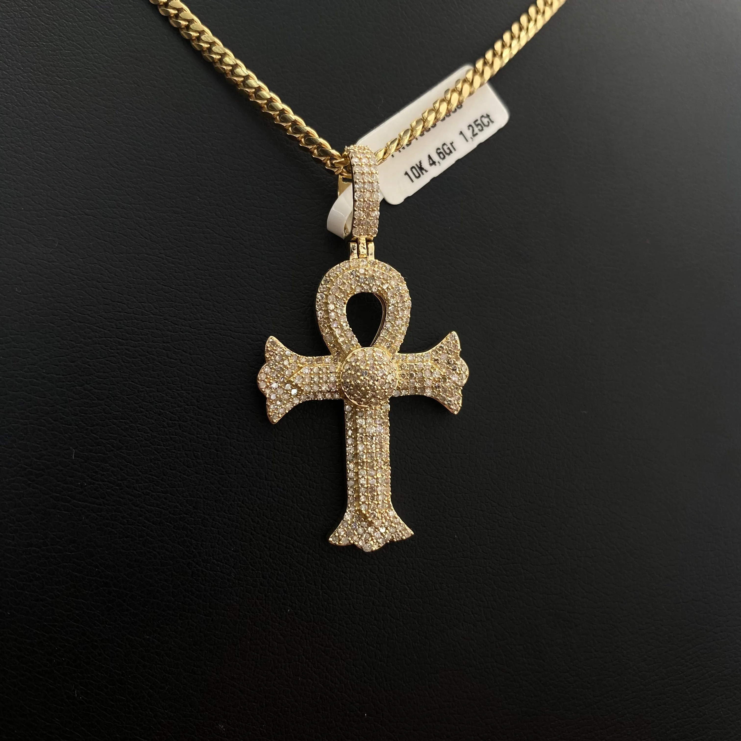 10K Yellow Gold Cross Diamond Pendant 1.25Ct / 4.6gr