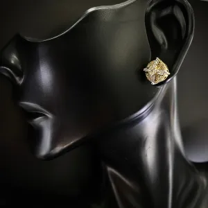 10K Yellow Gold Diamond Cross Circle Stud Earrings 0.40Ct / 2.7gr