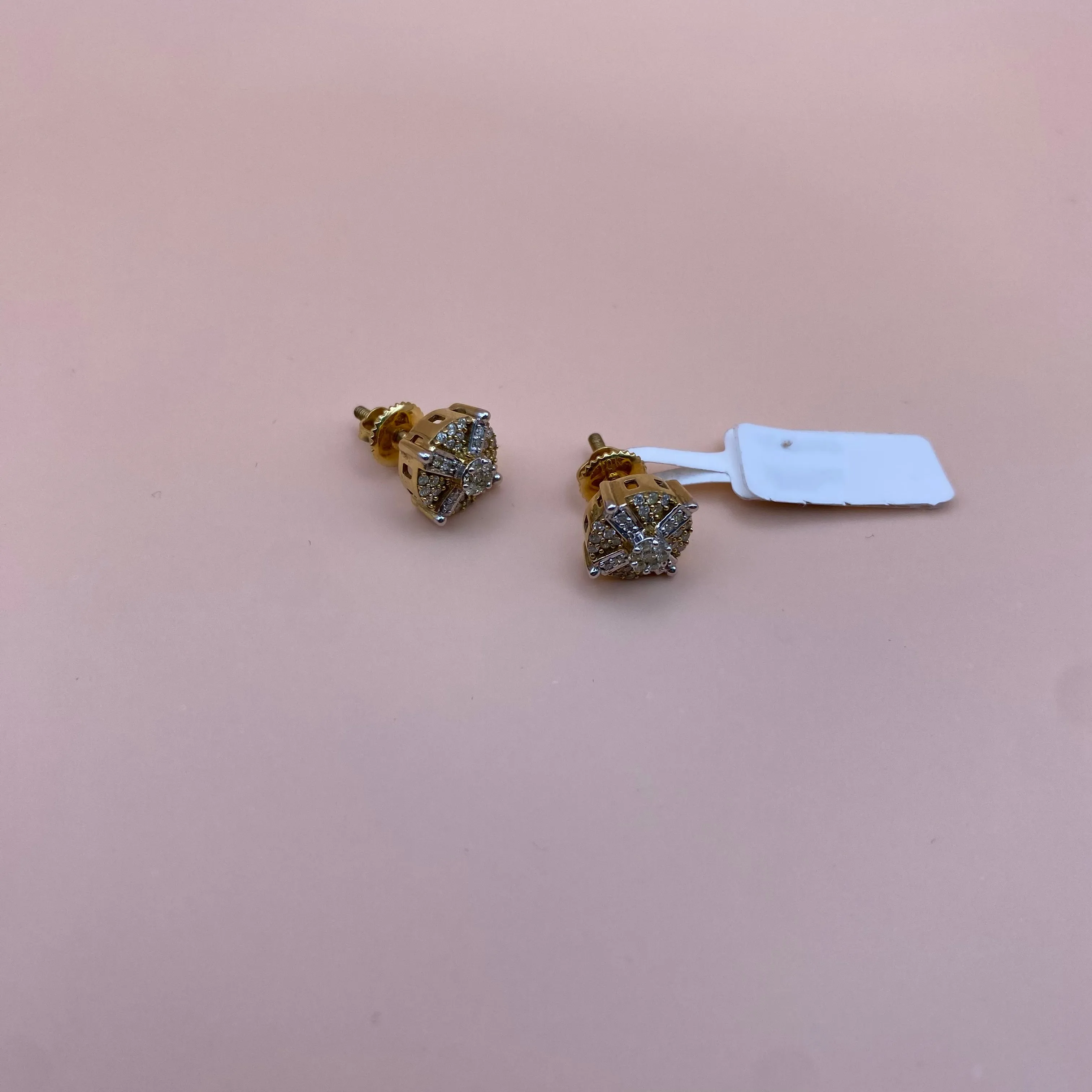 10K Yellow Gold Diamond Cross Circle Stud Earrings 0.40Ct / 2.7gr