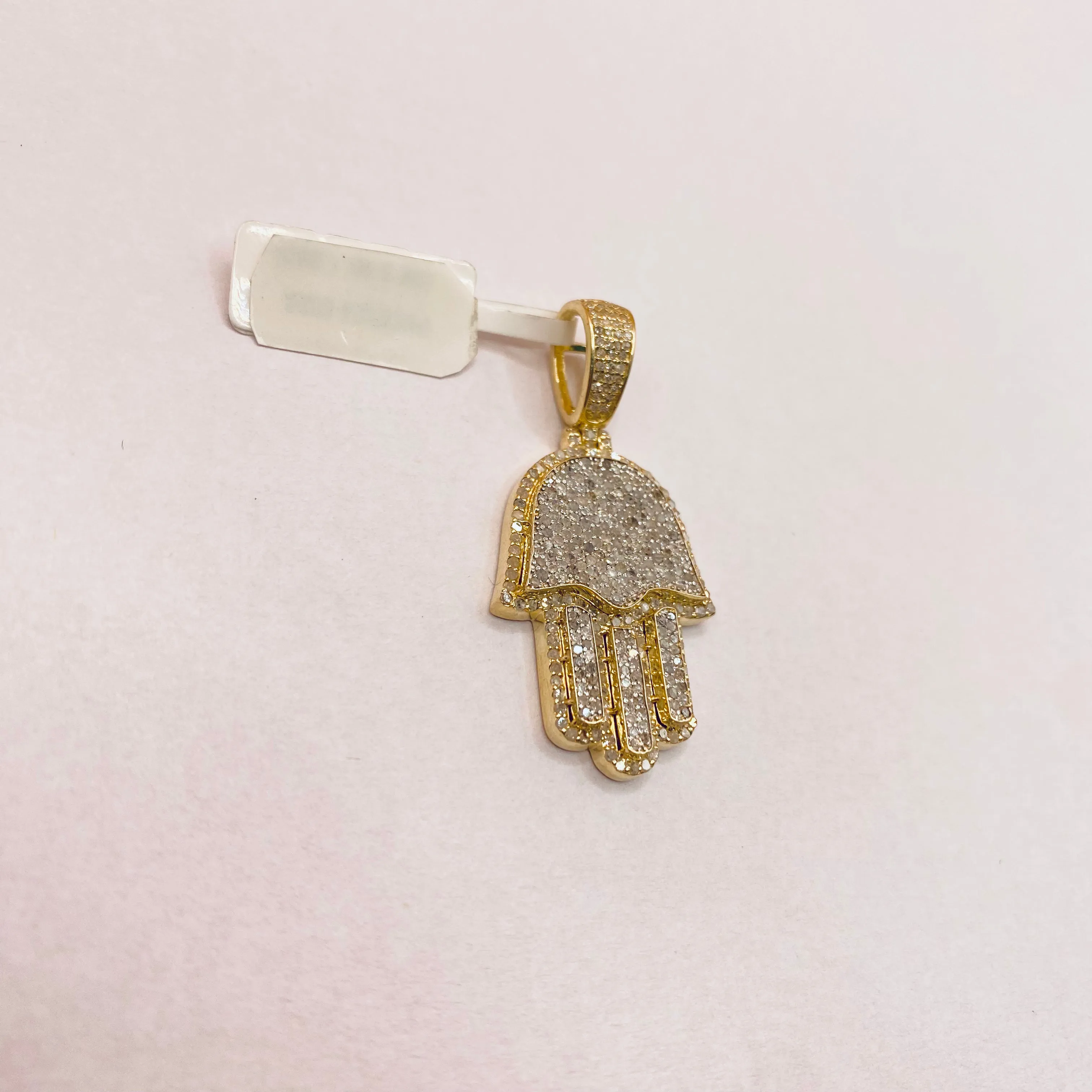 10K Yellow Gold Diamond Hamsa Pendant / 5.9gr
