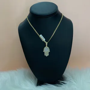 10K Yellow Gold Diamond Hamsa Pendant / 5.9gr