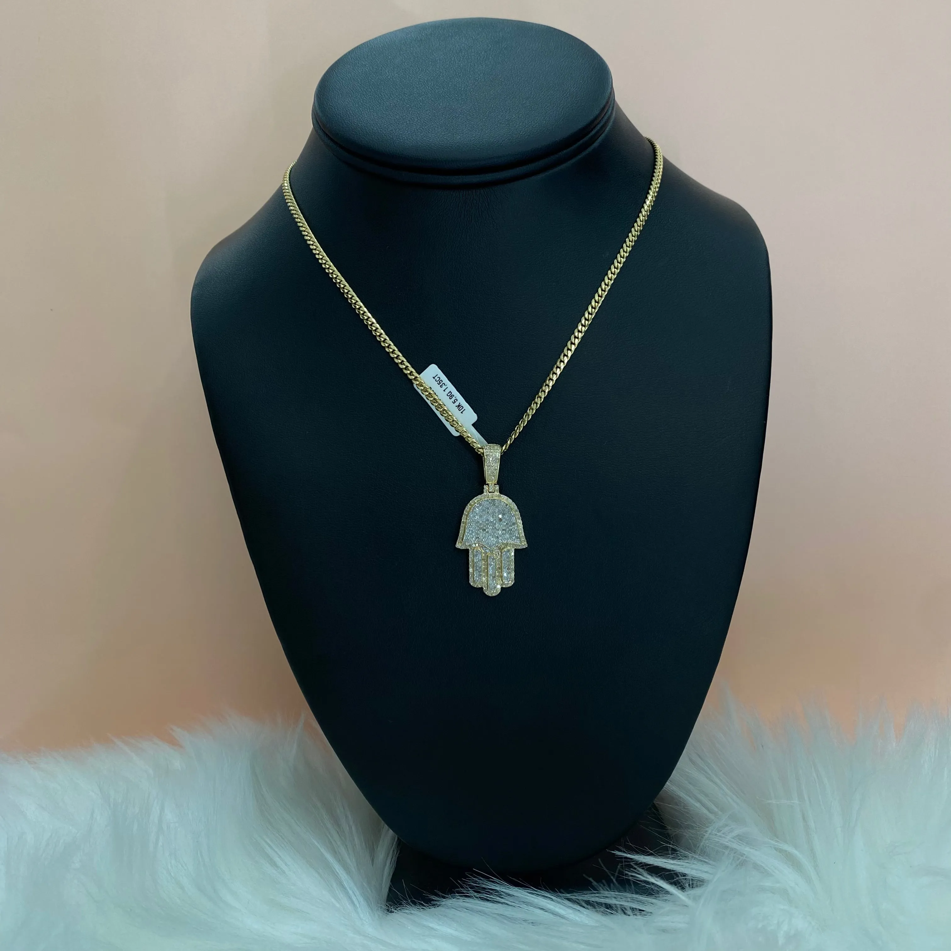 10K Yellow Gold Diamond Hamsa Pendant / 5.9gr