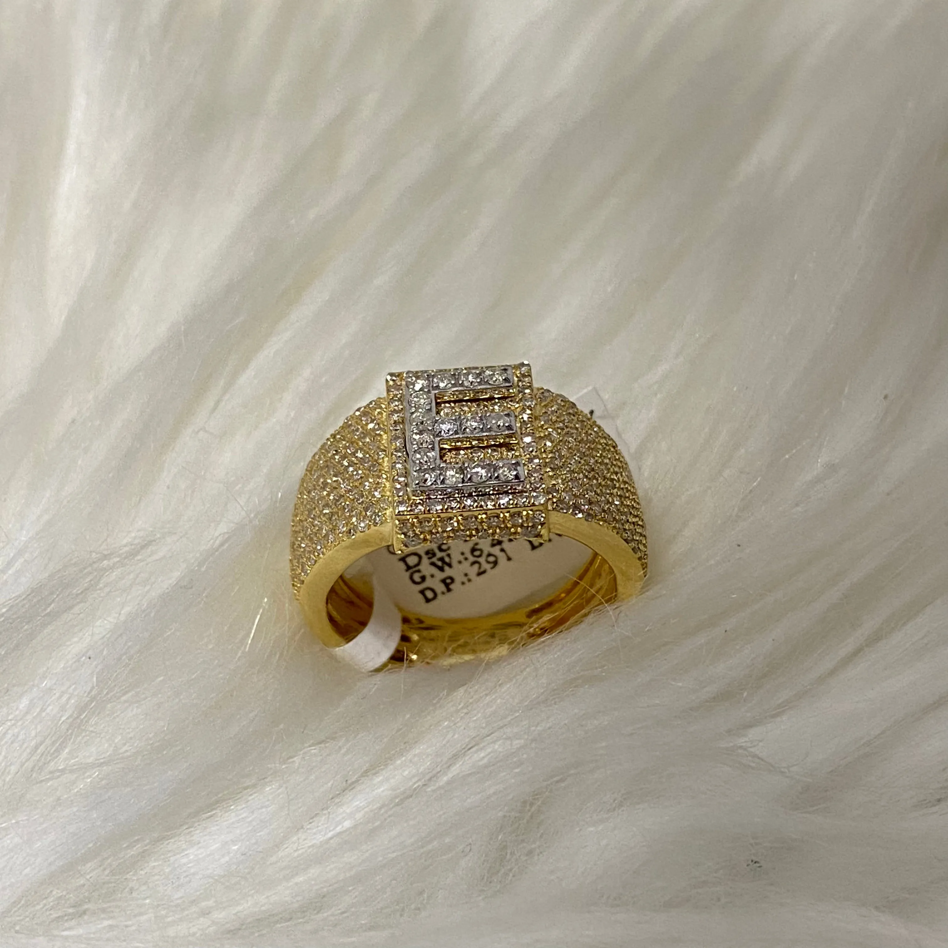 10K Yellow Gold Diamond Letter E Ring 1.48Ct Dia / 6.4gr / Size 9