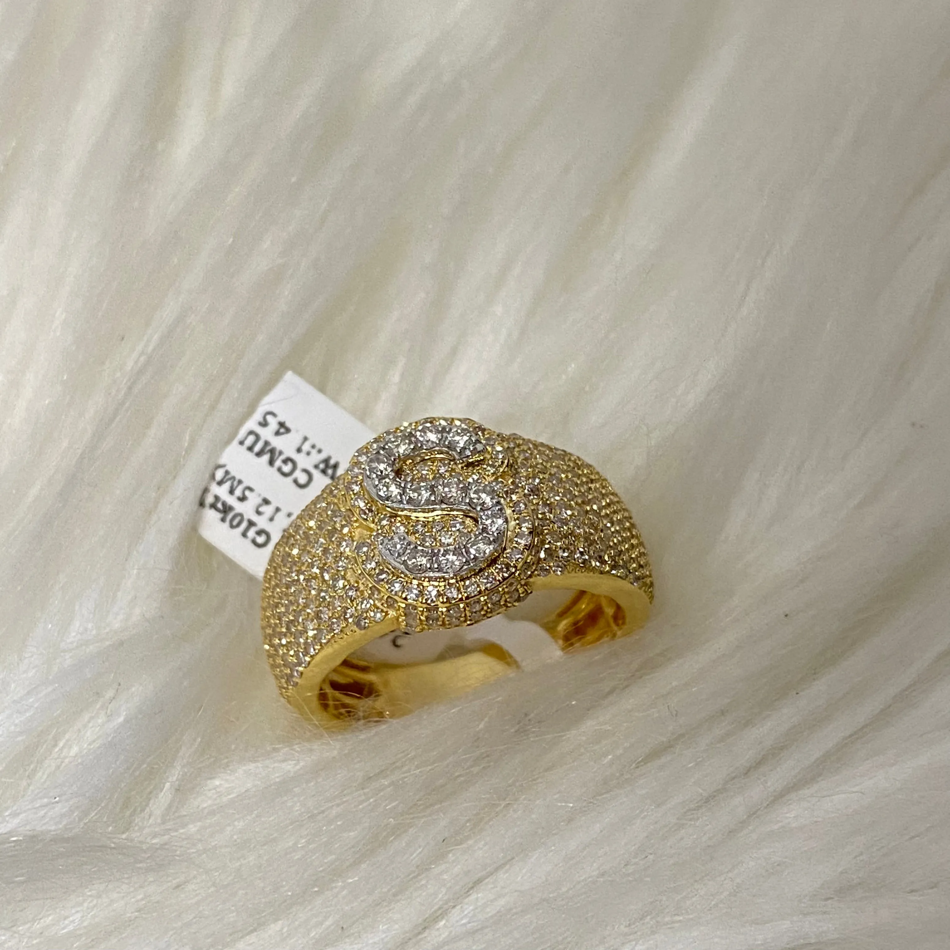 10K Yellow Gold Diamond Letter S Ring 1.45Ct Dia / 6.2gr / Size 9