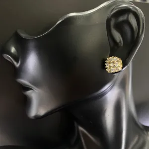 10K Yellow Gold Diamond Square Mesh Stud Earrings / 2.2gr