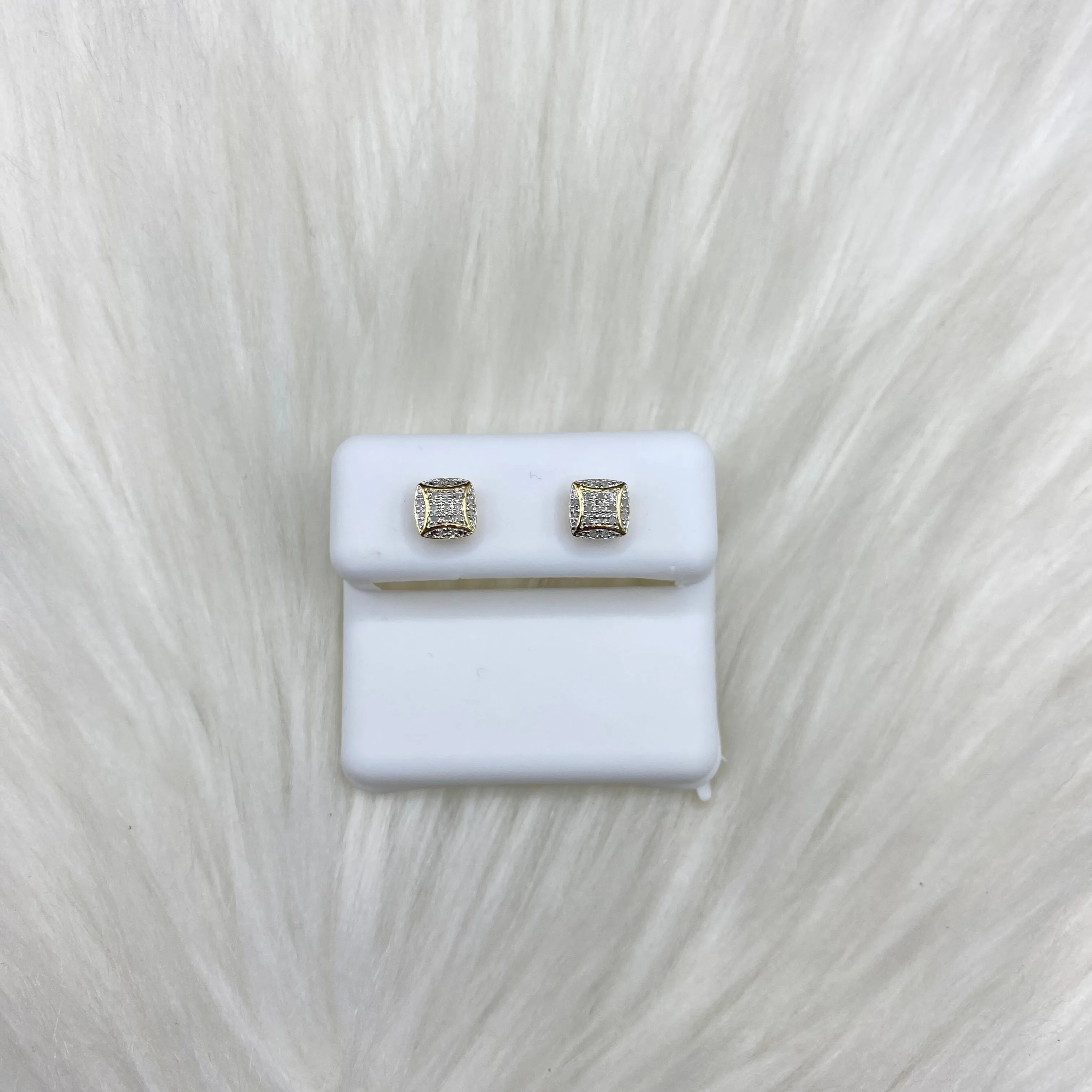 10K Yellow Gold Diamond Square Stud Earrings 0.12Ct Dia / 0.52gr