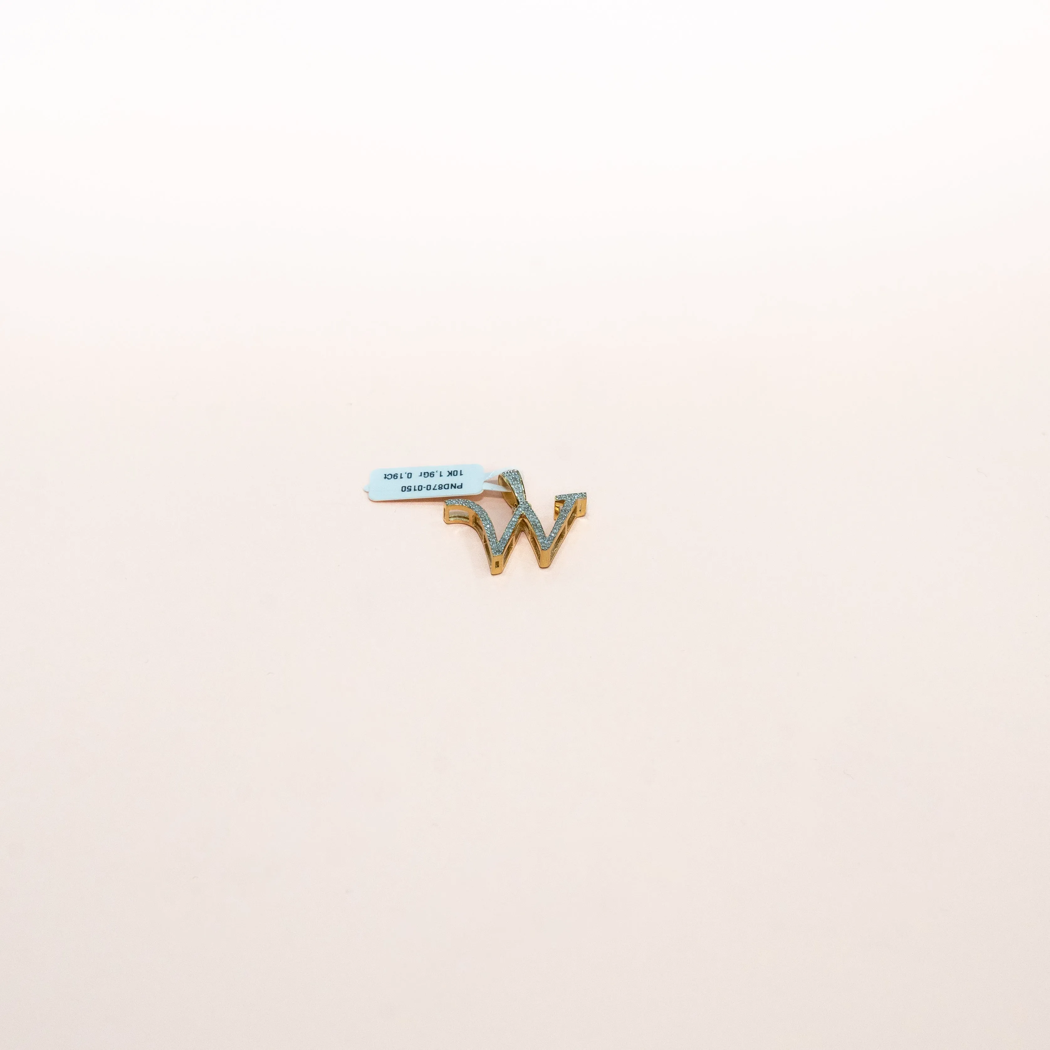 10K Yellow Gold Letter W Pendant With Diamond 0.19Ct / 1.9gr