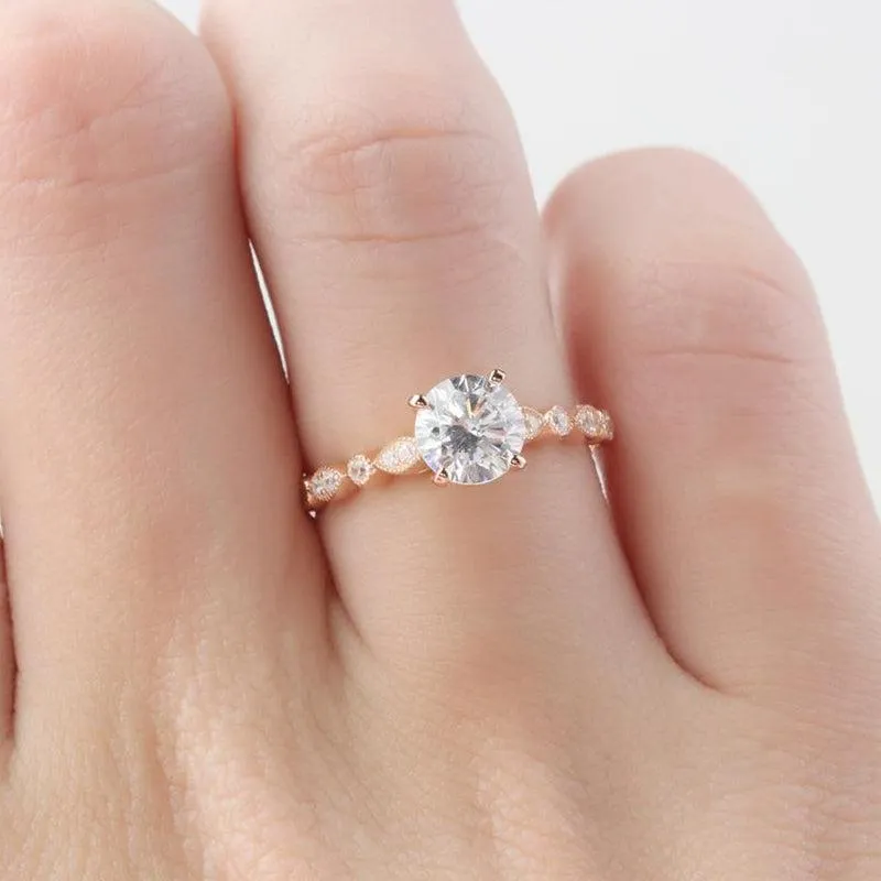 14k Rose Gold 1.0 Ct Round Cut Diamond Engagement Ring