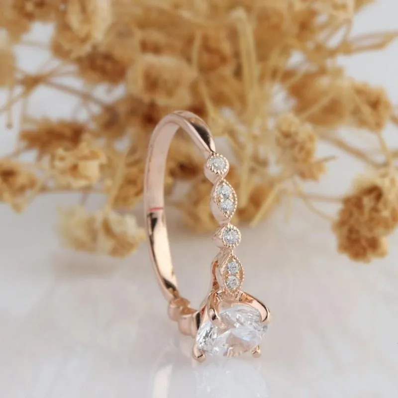 14k Rose Gold 1.0 Ct Round Cut Diamond Engagement Ring
