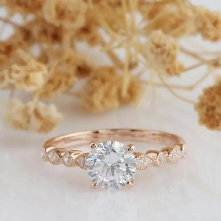 14k Rose Gold 1.0 Ct Round Cut Diamond Engagement Ring