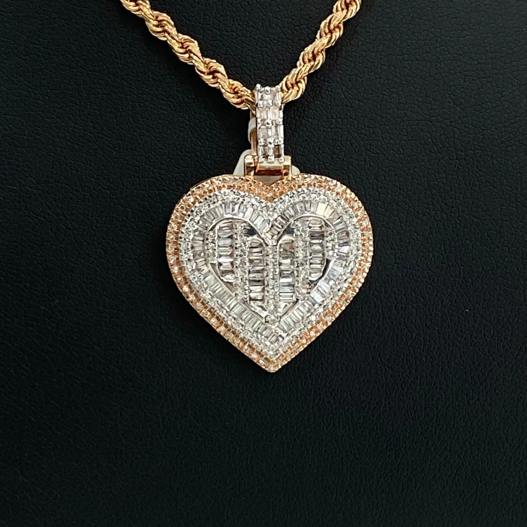 14K Rose-White Gold Diamond Heart Pendant 1.80Ct / 8.8gr