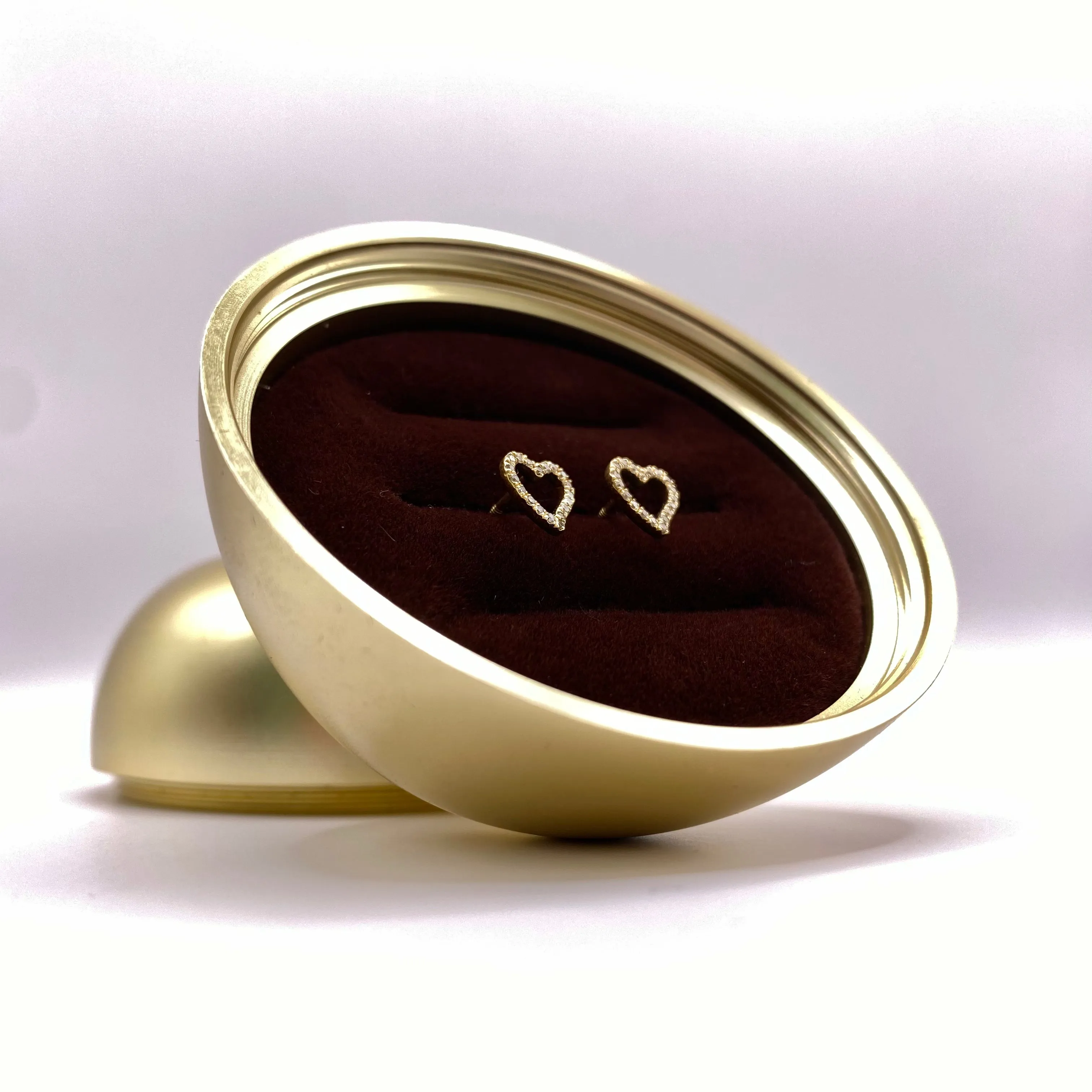 14K Yellow Gold Diamond Heart Stud Earrings 0.29Ct / 0.7gr