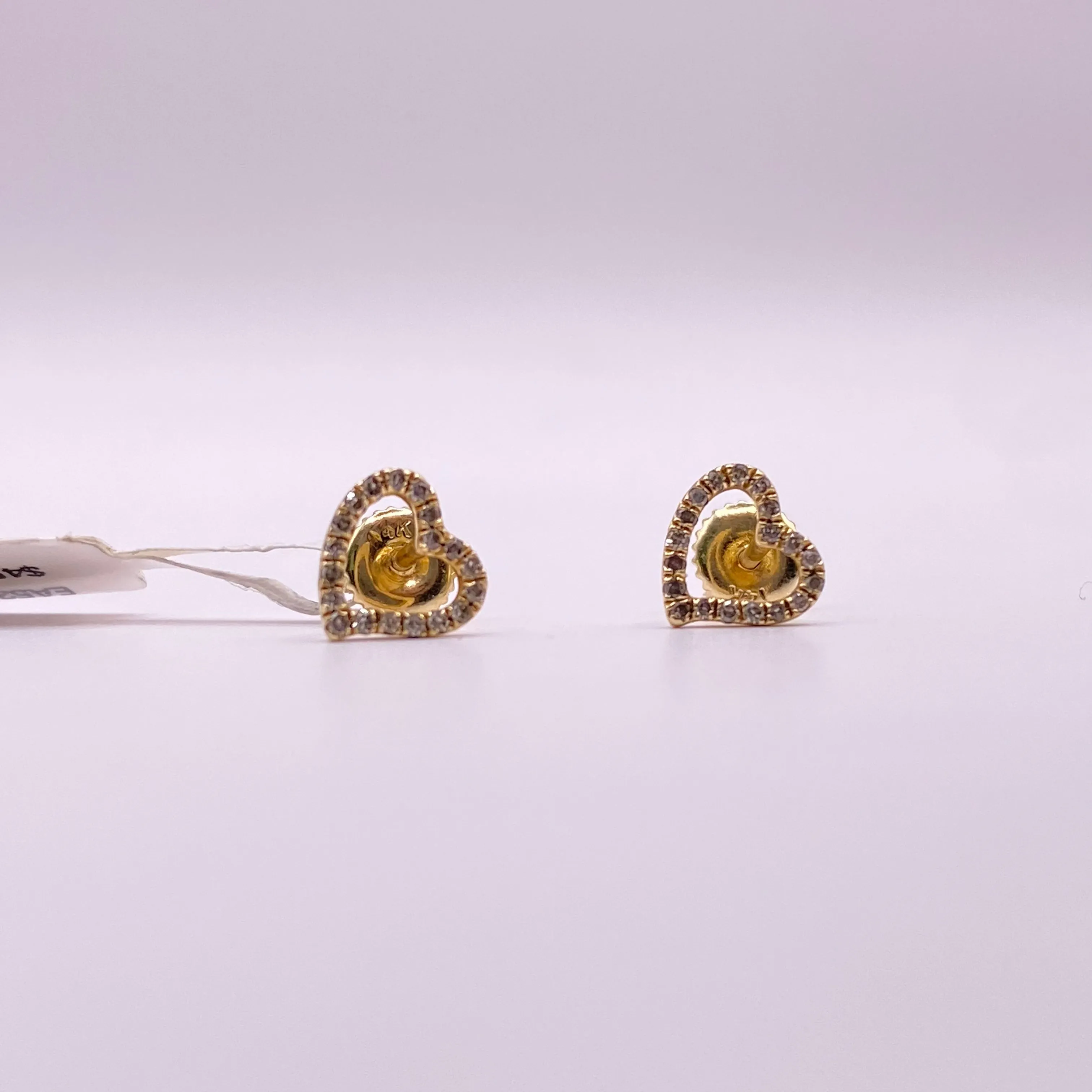 14K Yellow Gold Diamond Heart Stud Earrings 0.29Ct / 0.7gr