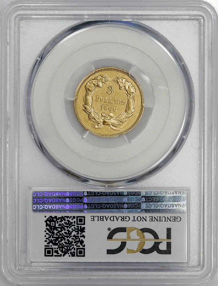 1866 $3 Princess Gold Coin (Scarce!) - PCGS About Uncirculated Detail