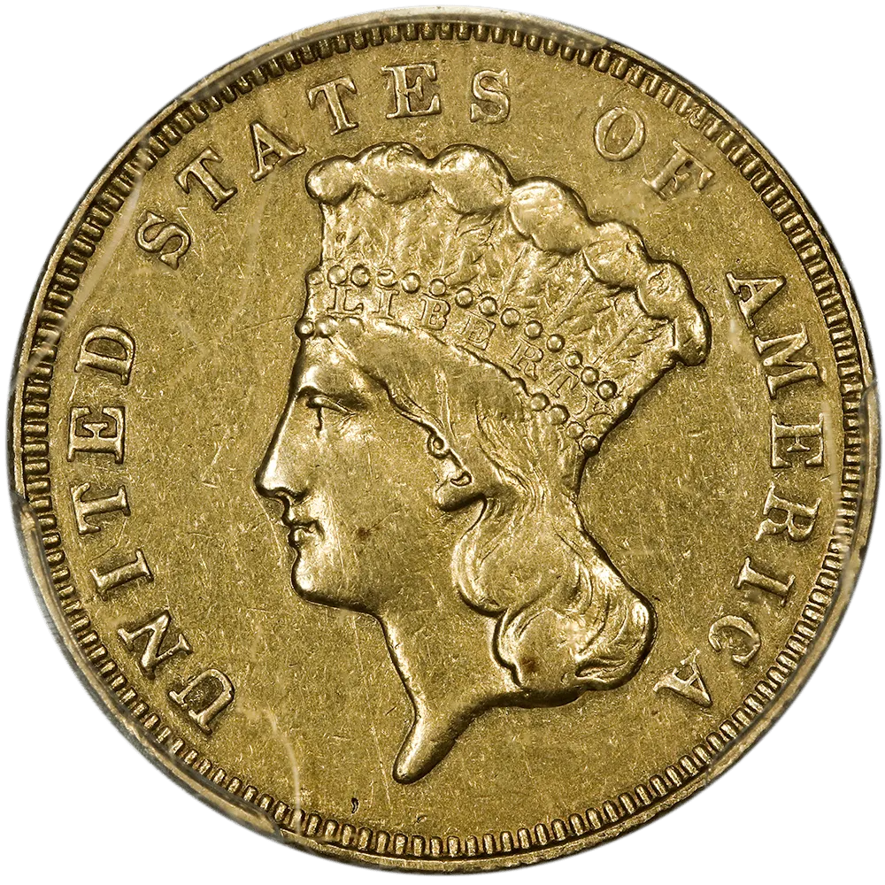 1866 $3 Princess Gold Coin (Scarce!) - PCGS About Uncirculated Detail