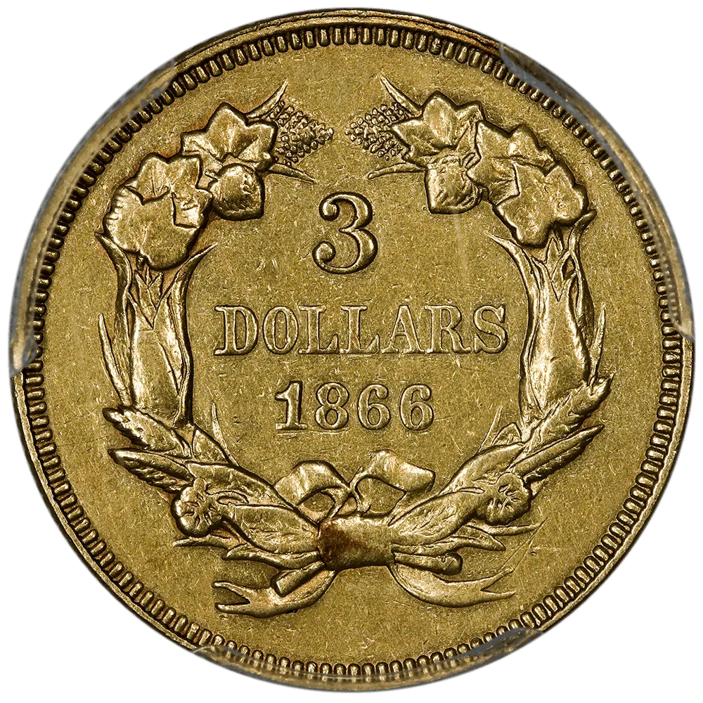 1866 $3 Princess Gold Coin (Scarce!) - PCGS About Uncirculated Detail