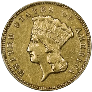 1866 $3 Princess Gold Coin (Scarce!) - PCGS About Uncirculated Detail