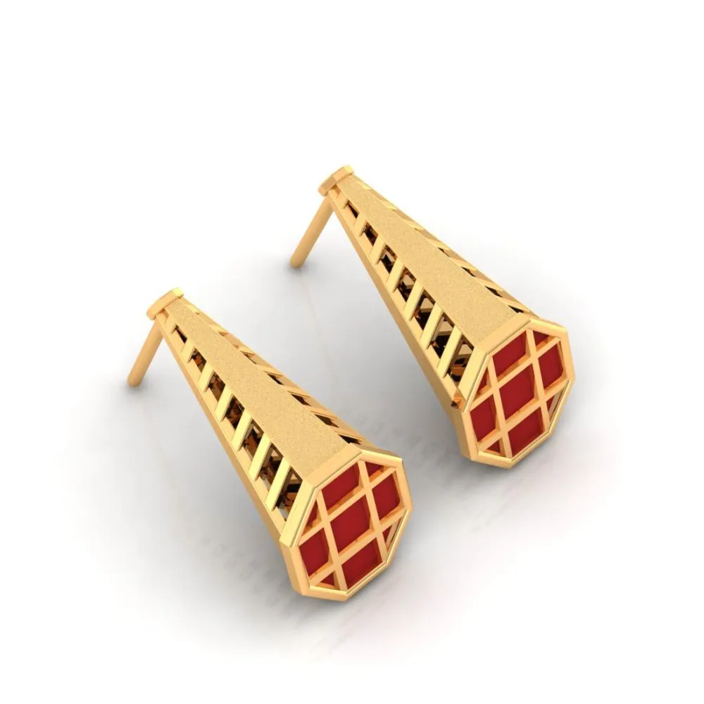 18k Gorgeous Conical Gold Earrings With A Reddish Tint