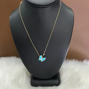 18K Yellow Gold Blue Butterfly Jewelry Set With Diamonds / 5.2gr / 17in