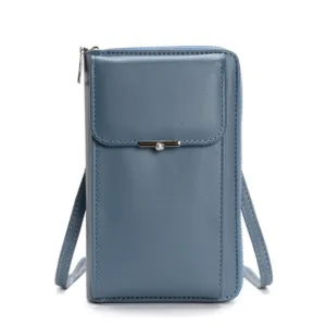 (18x11x5cm) Universal Cell Phone Leather Shoulder Bag Wallet Fashion Crossbody Bag - Blue (Style 1)