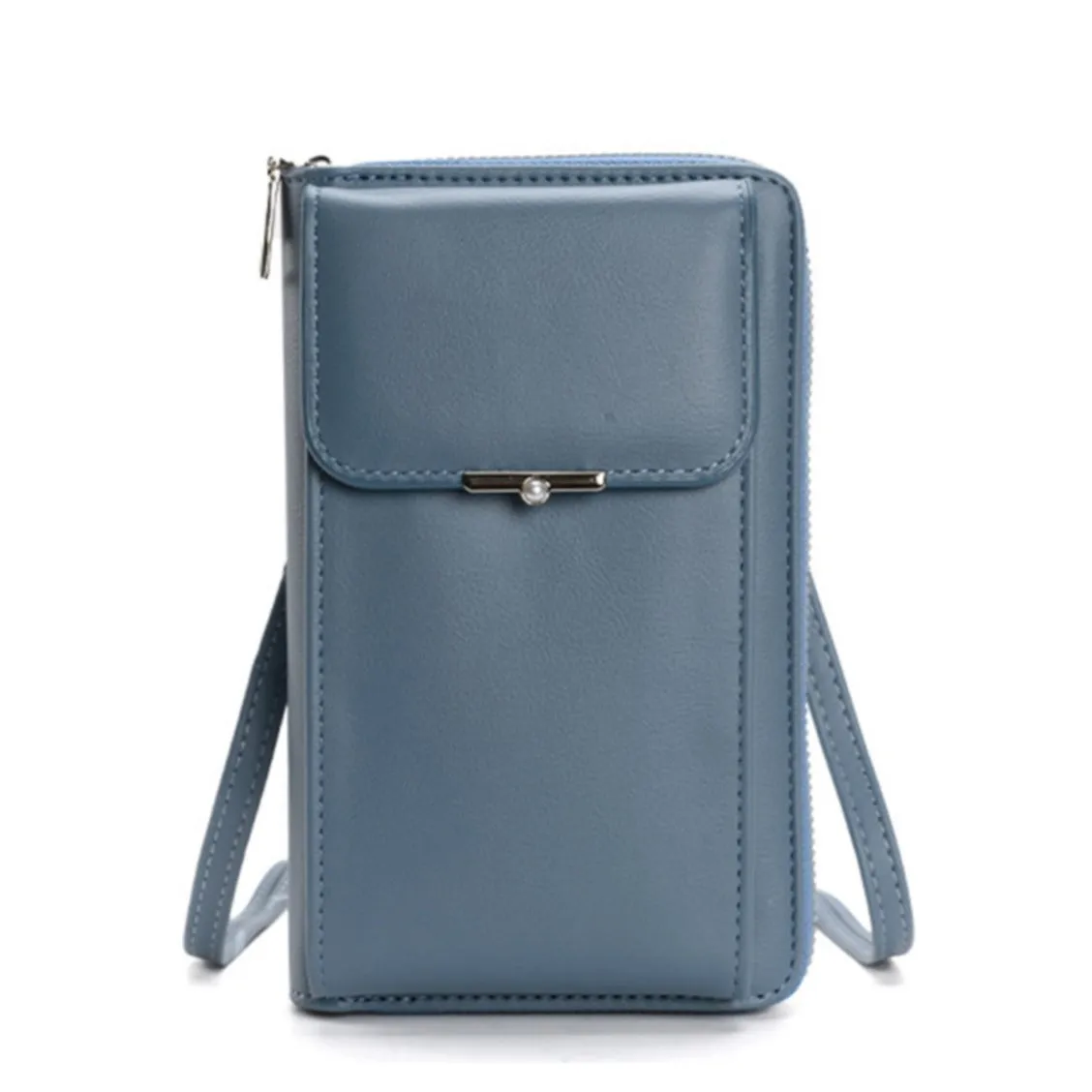 (18x11x5cm) Universal Cell Phone Leather Shoulder Bag Wallet Fashion Crossbody Bag - Blue (Style 1)