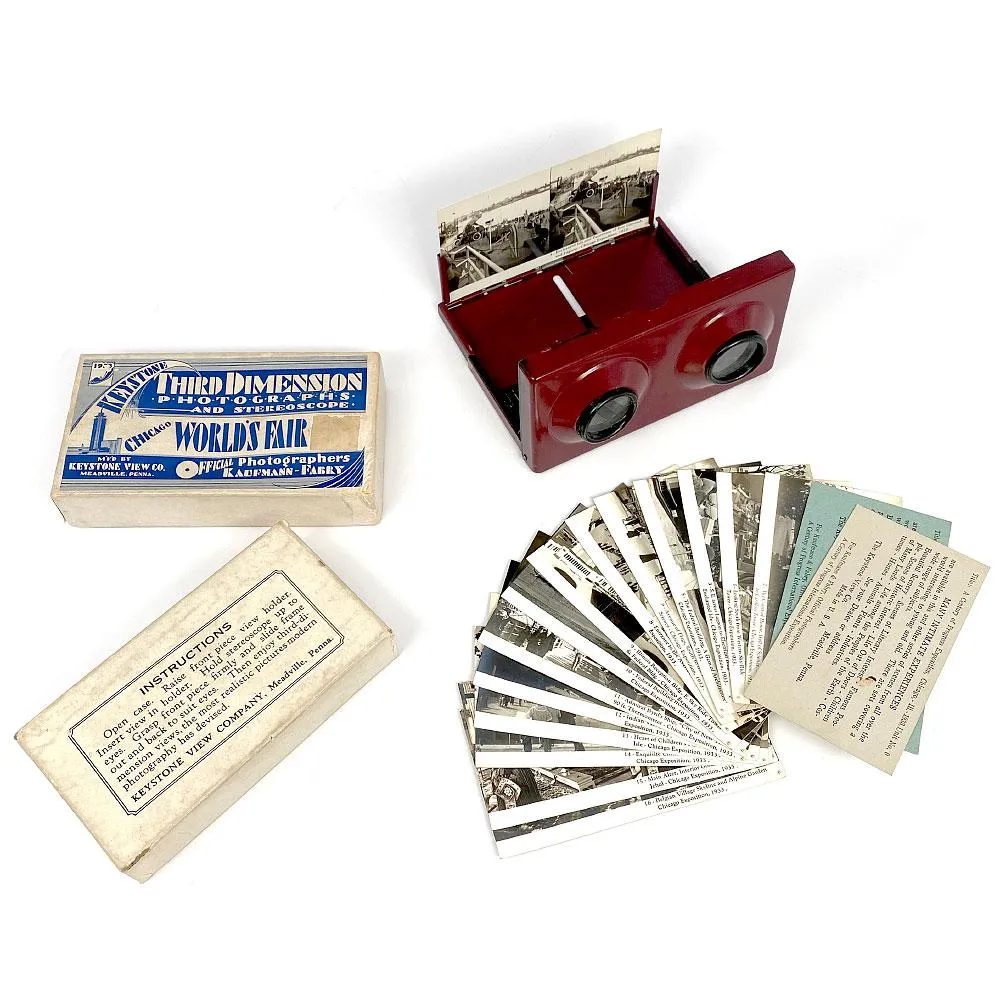 1933 Chicago World's Fair Keystone Steroscope in Original Box w/ 15 Photographs