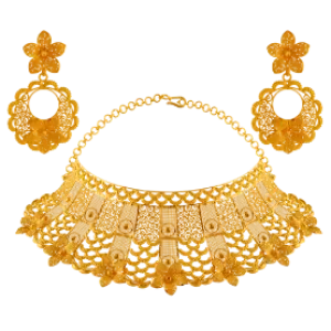 22k Jewellery Full Set With Floral Design And Intricate Craftsmanship