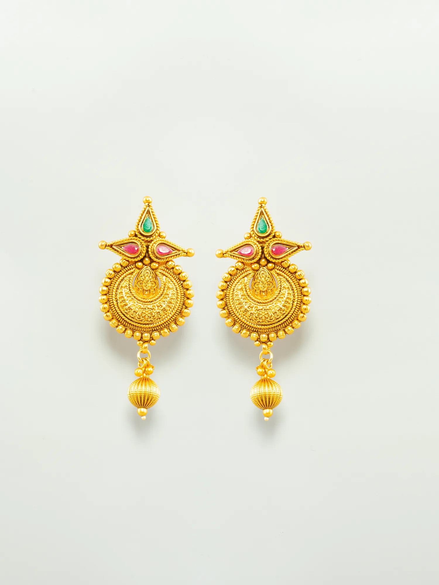 24K Gold Plated Crescent Design Ruby and Emerald Necklace Set with Earrings