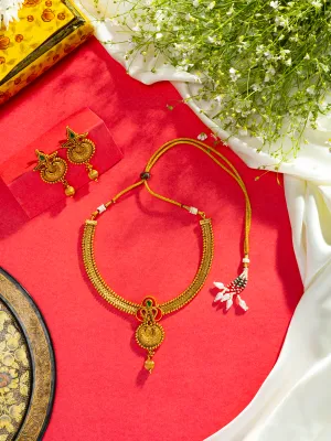 24K Gold Plated Crescent Design Ruby and Emerald Necklace Set with Earrings