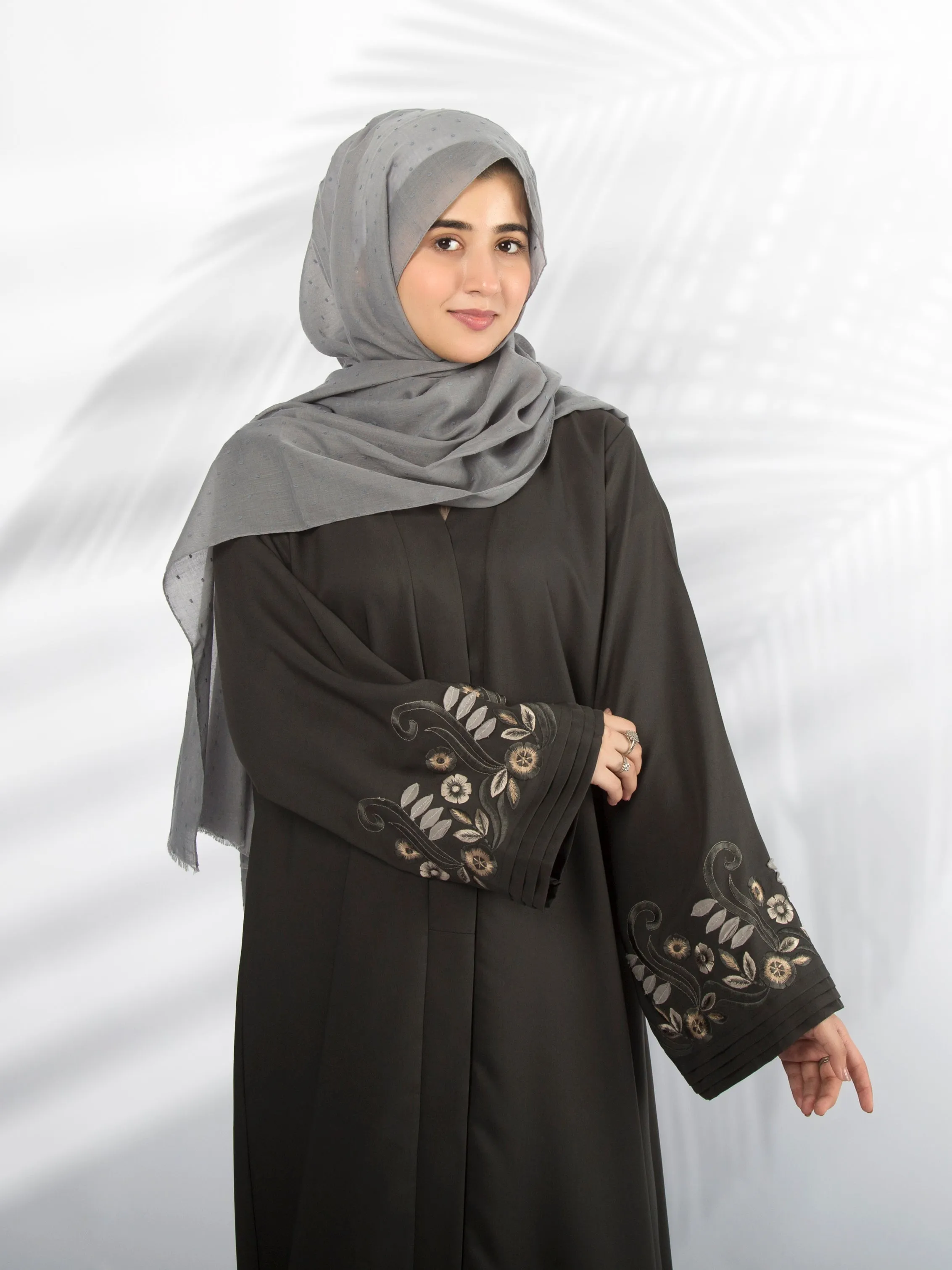 3D Embroidered Abaya (Charcoal)
