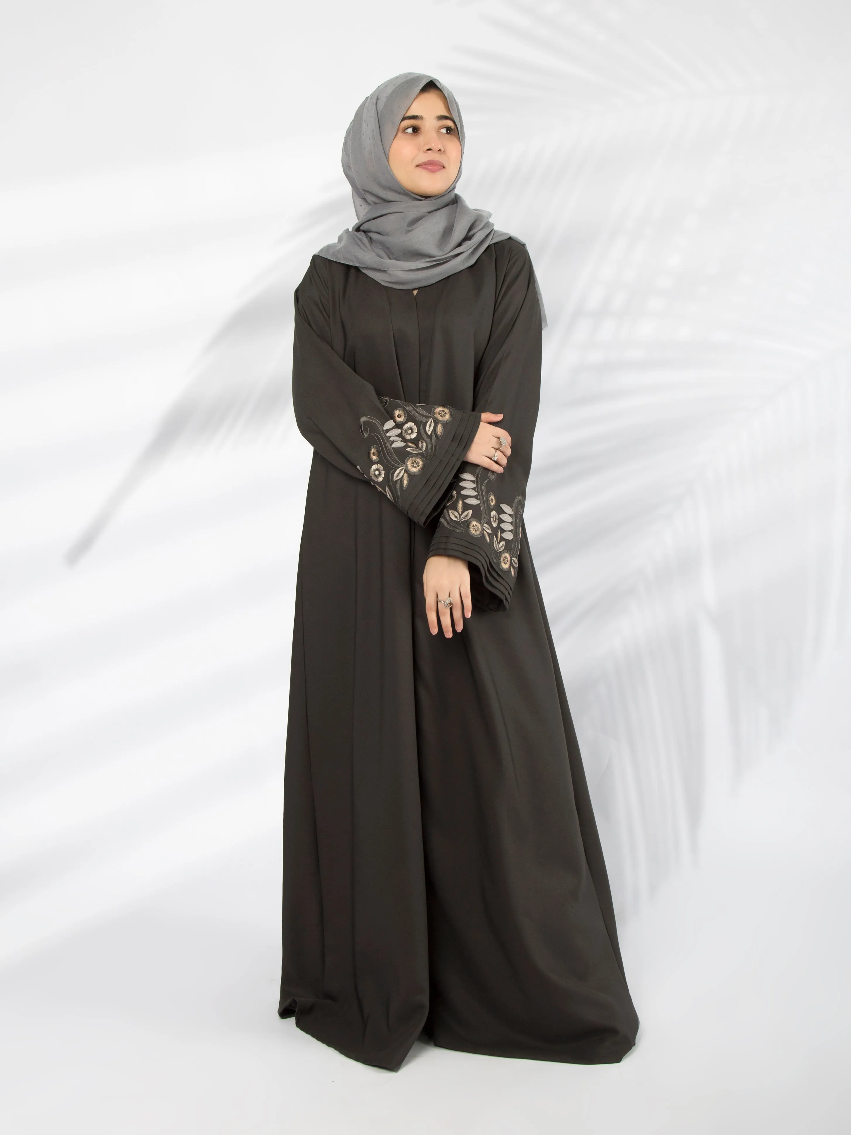 3D Embroidered Abaya (Charcoal)