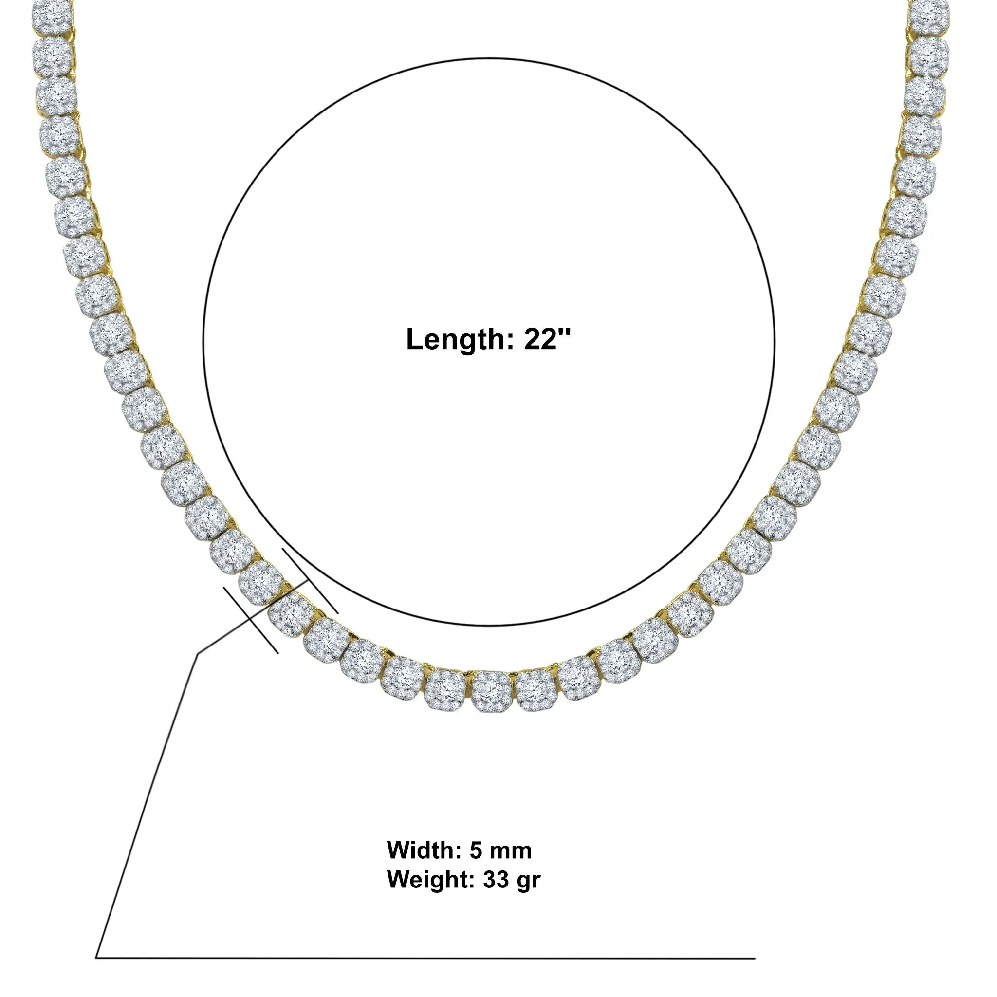 5MM Square Tennis Chain - Elegant Brass CZ Jewelry for Men - 18-22" Lengths Available