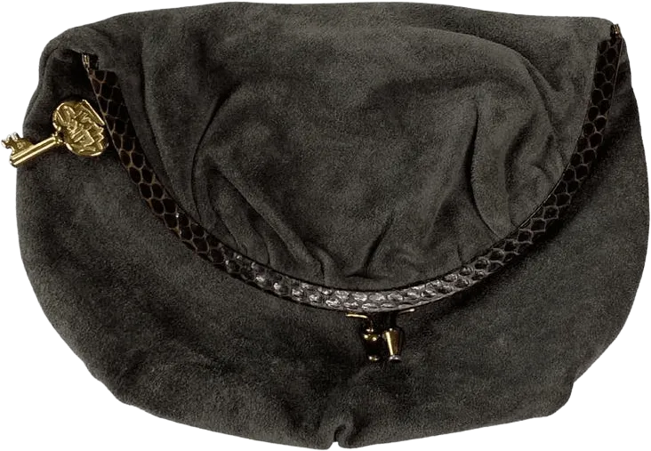 60's Gray Suede Fold Over Clutch Purse by Ruth Saltz