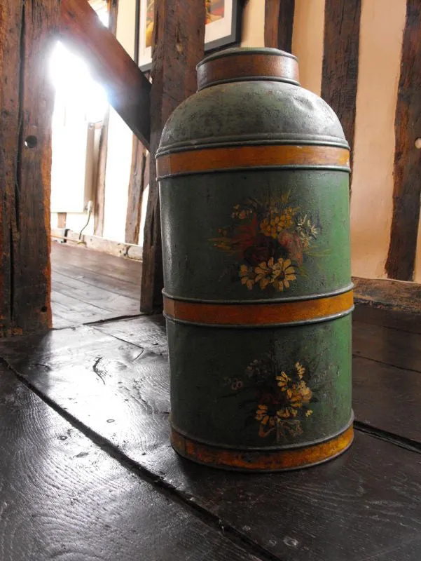 A Large & Attractive Hand-Painted Victorian Tea Canister