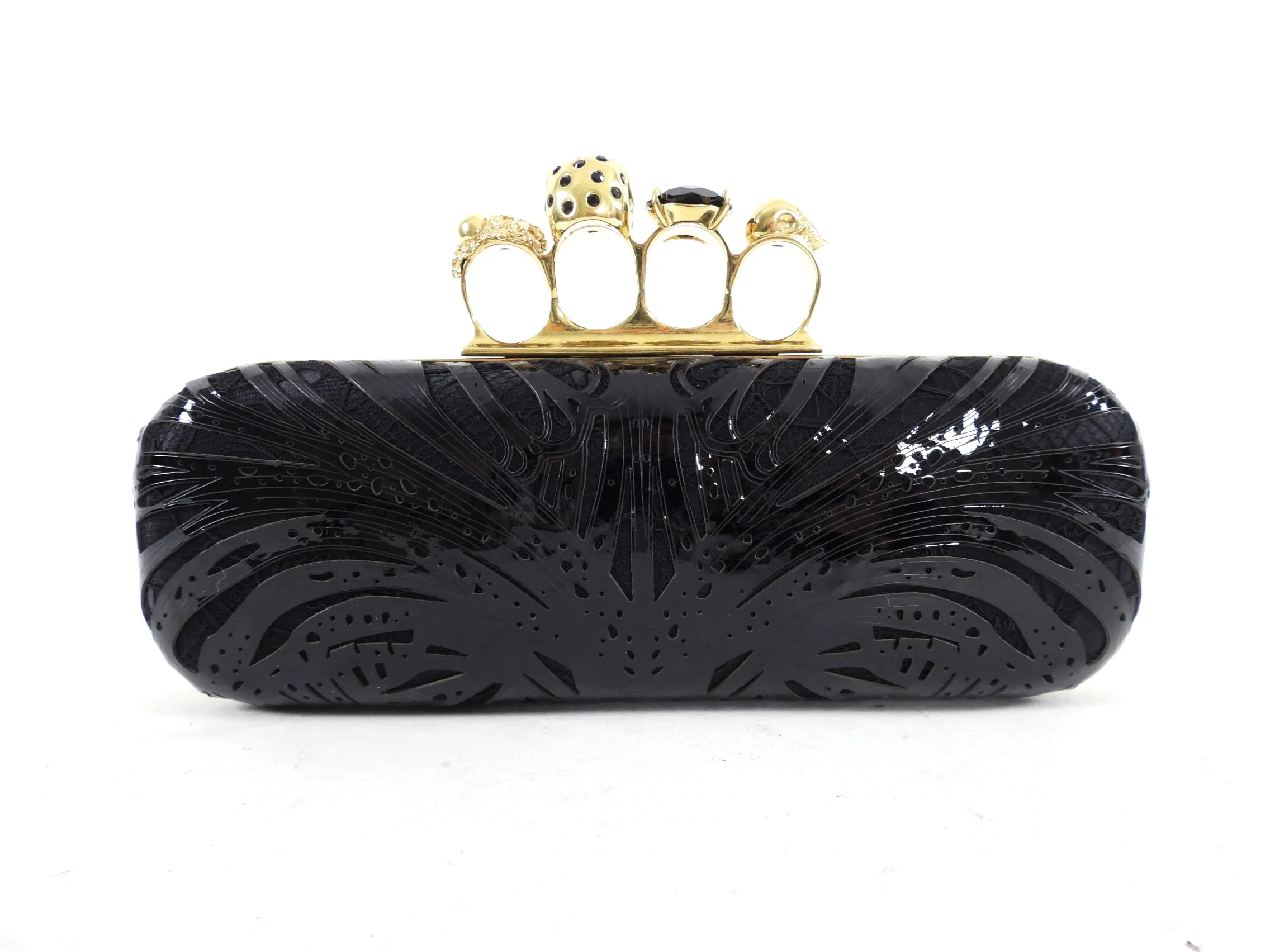 Alexander McQueen Patent and Lace Knuckle Duster Clutch