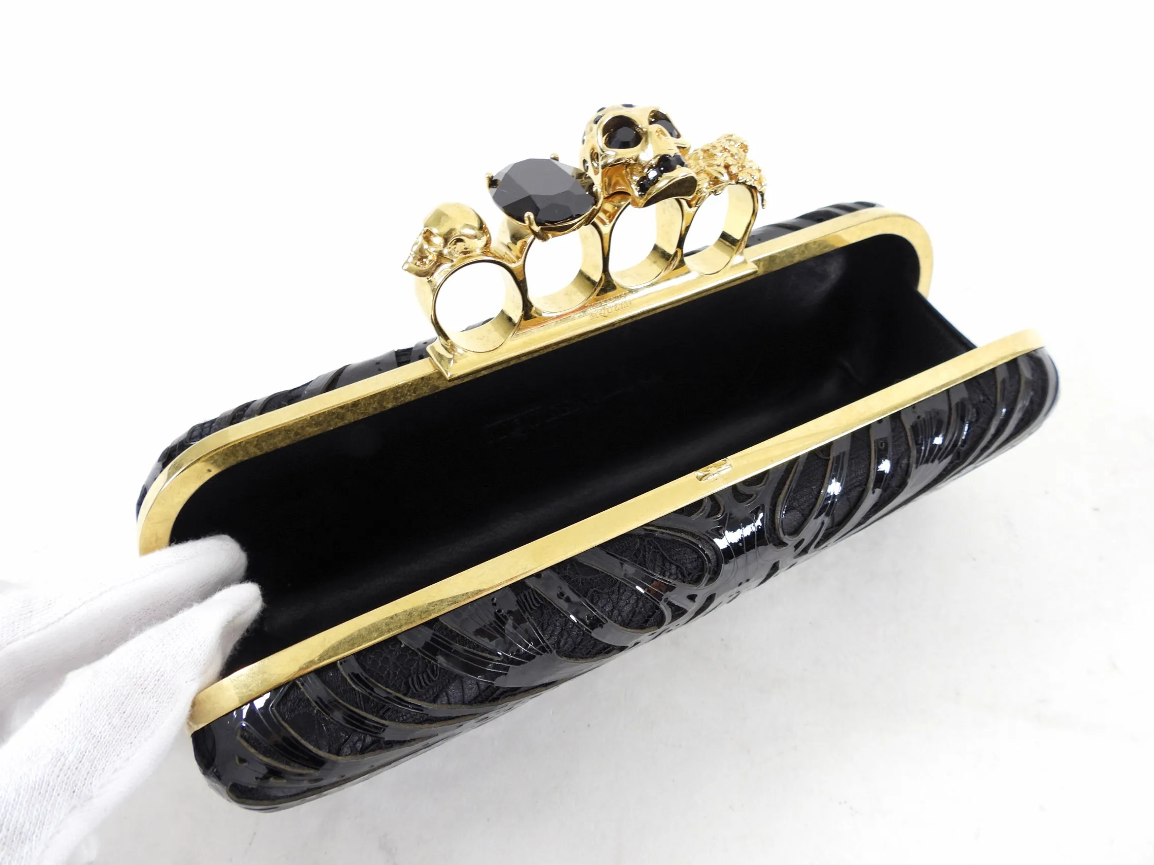 Alexander McQueen Patent and Lace Knuckle Duster Clutch