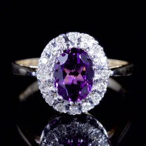 Amethyst Diamond Cluster Ring 9Ct Gold Ring