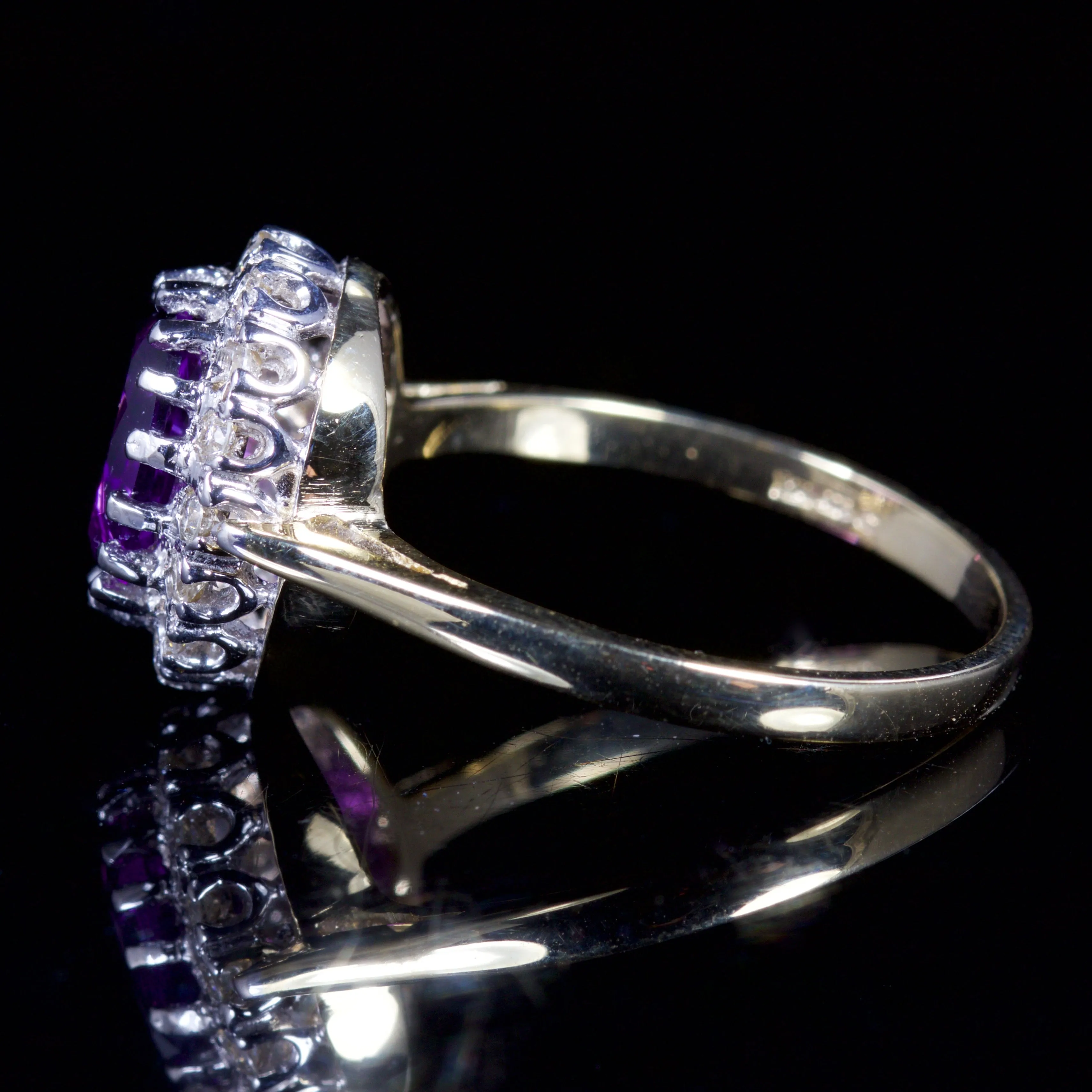 Amethyst Diamond Cluster Ring 9Ct Gold Ring