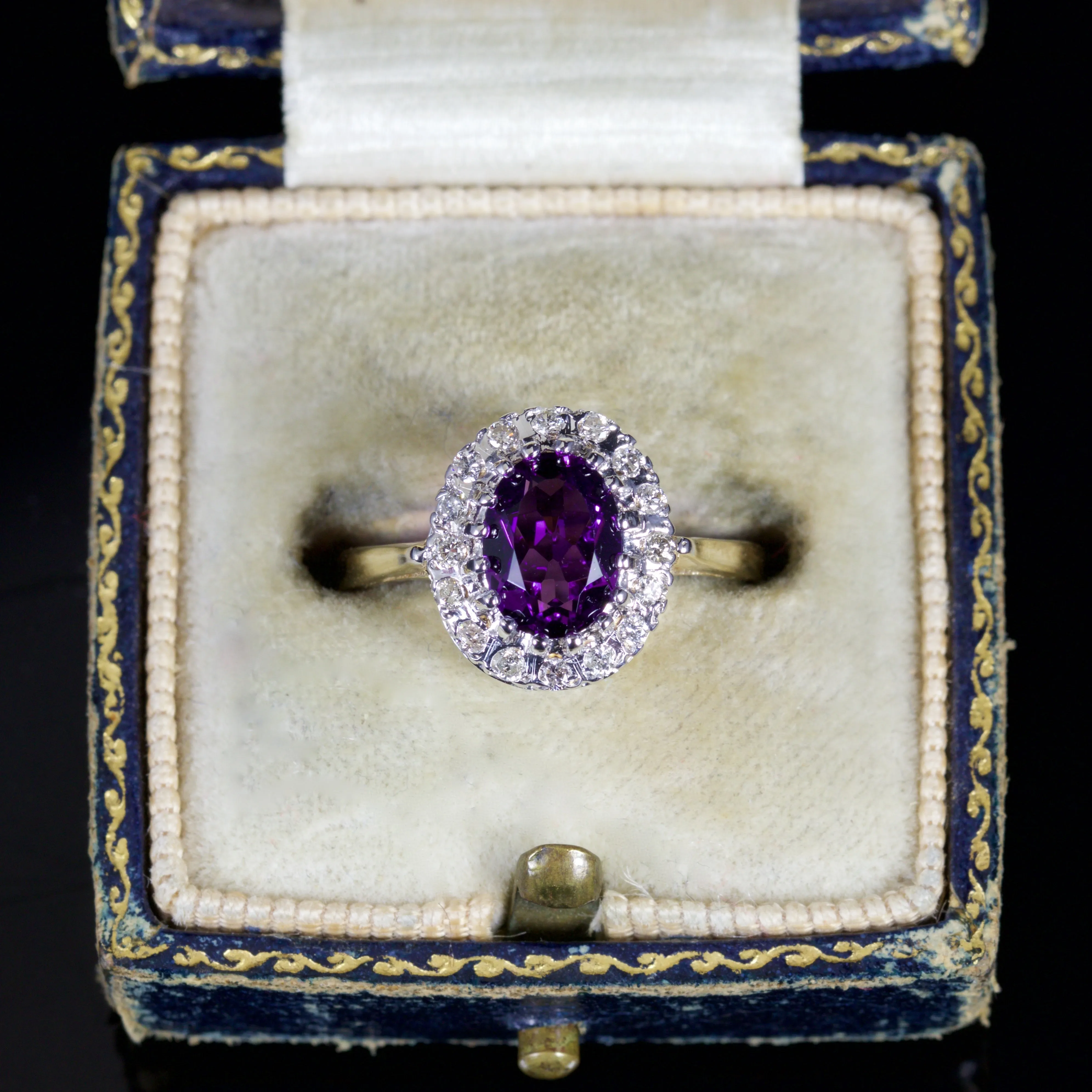 Amethyst Diamond Cluster Ring 9Ct Gold Ring