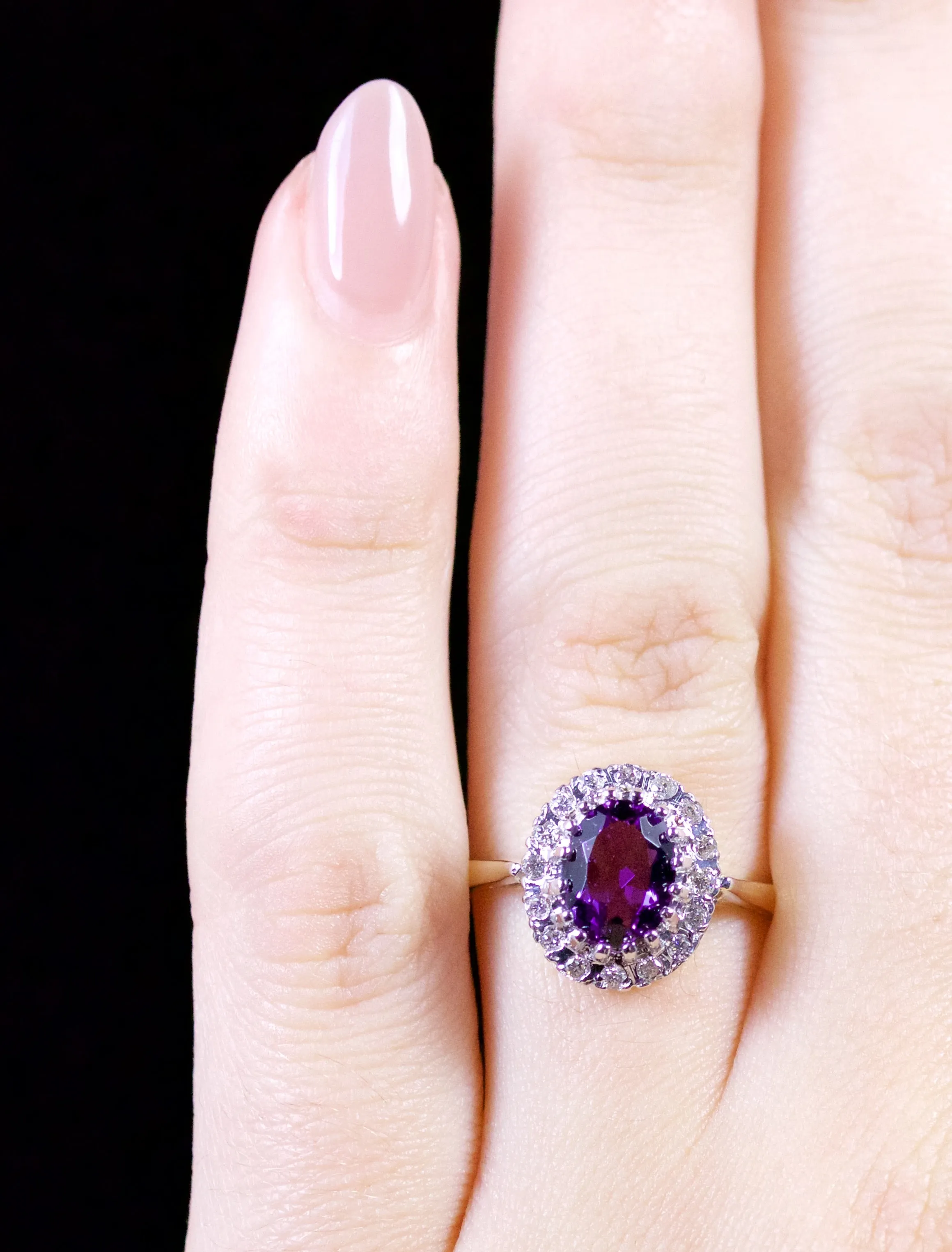 Amethyst Diamond Cluster Ring 9Ct Gold Ring