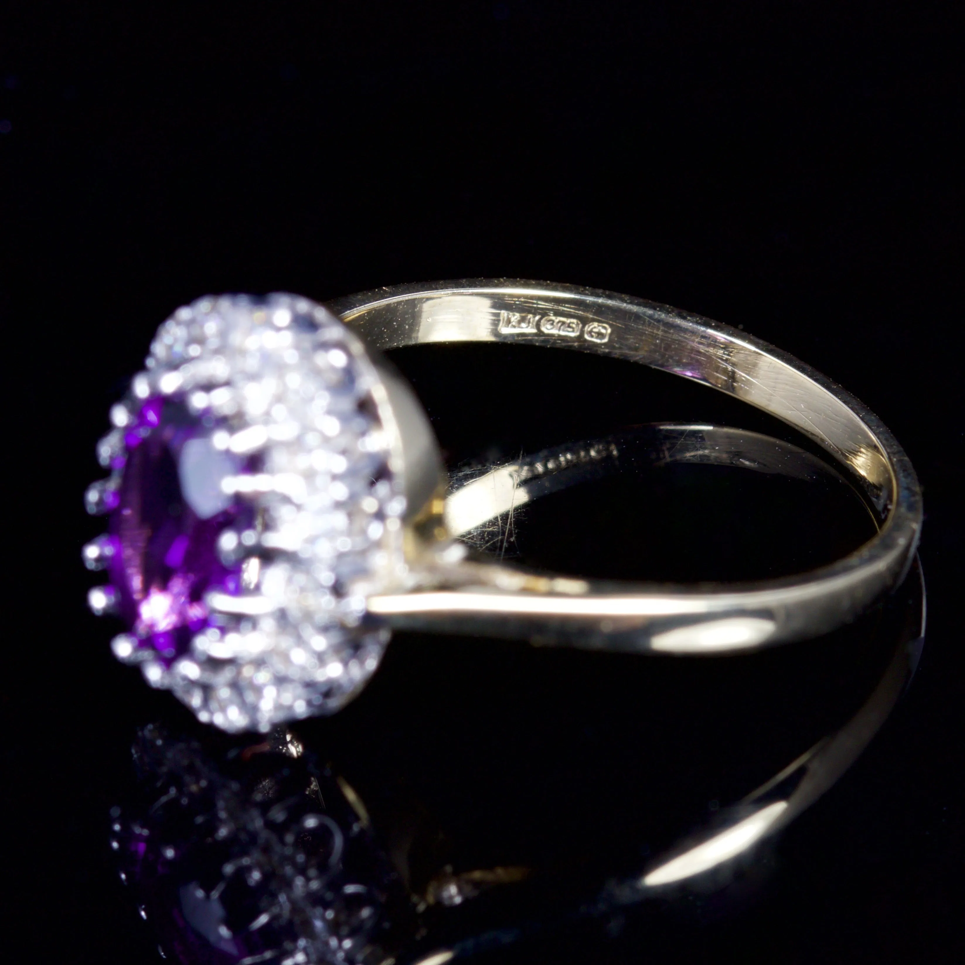 Amethyst Diamond Cluster Ring 9Ct Gold Ring