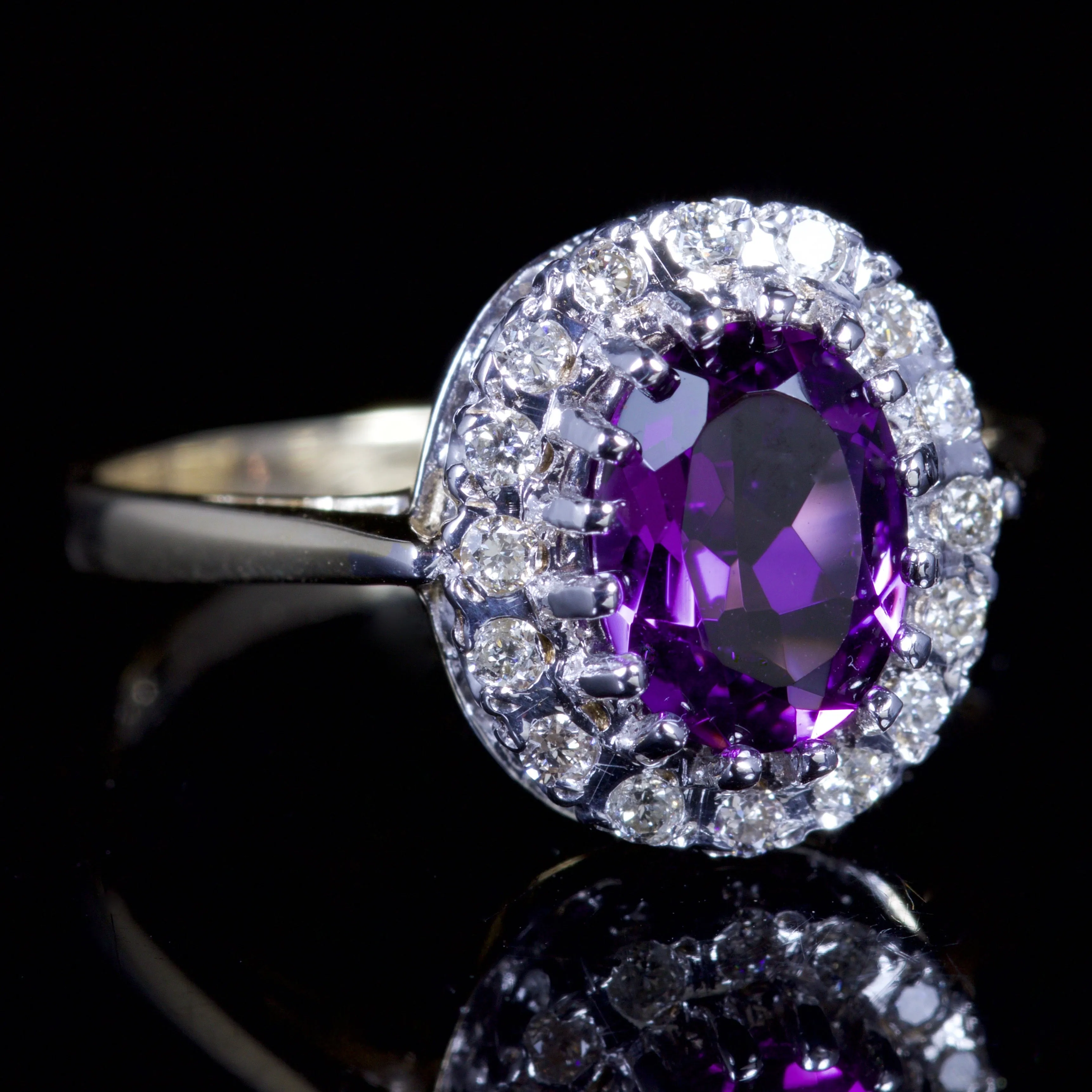 Amethyst Diamond Cluster Ring 9Ct Gold Ring