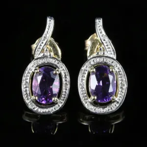 Amethyst Diamond Earrings 9Ct Gold Drop Style