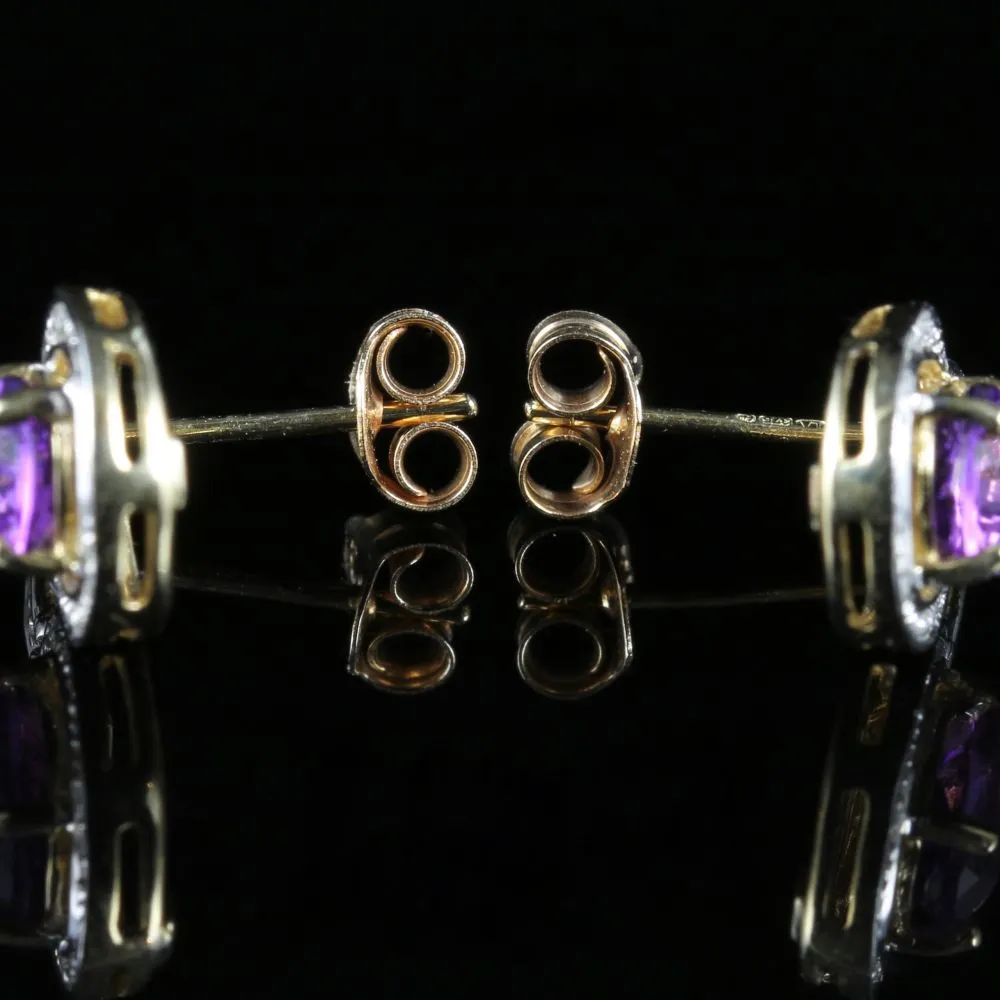 Amethyst Diamond Earrings 9Ct Gold Drop Style