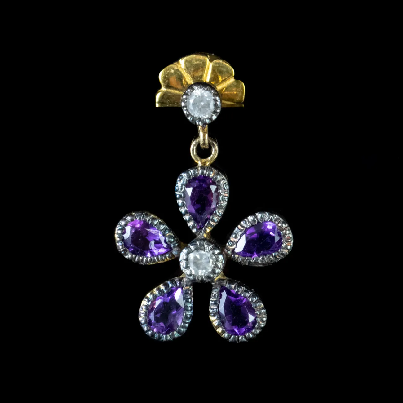 Amethyst Flower Earrings Diamond 18Ct Gold On Silver