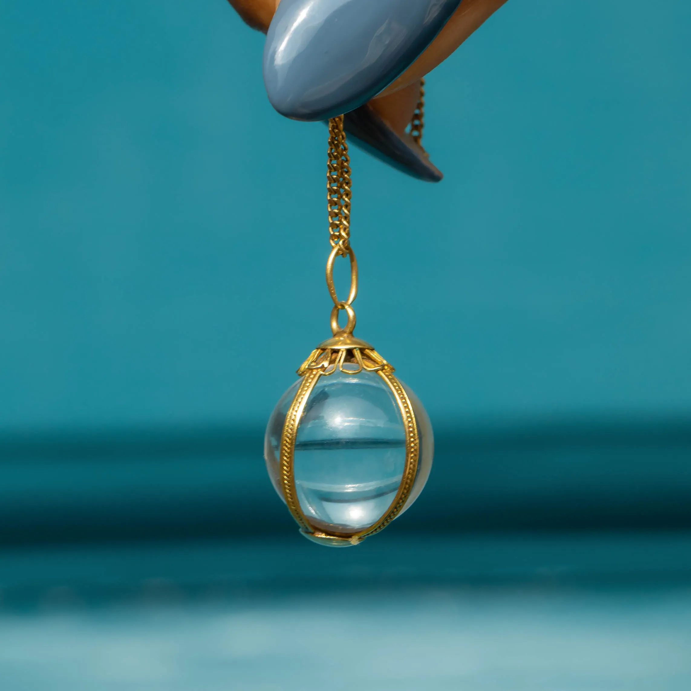 Antique 18ct Gold Rock Crystal Pools of Light Orb Pendant