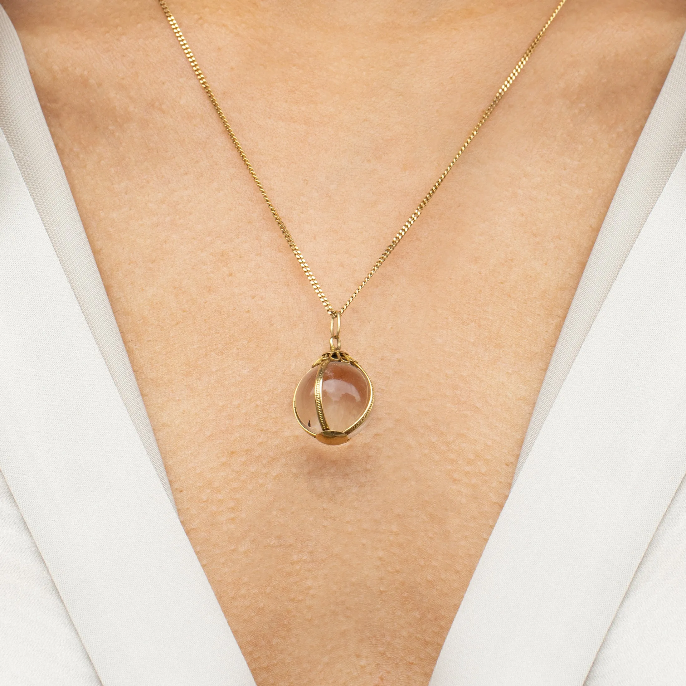 Antique 18ct Gold Rock Crystal Pools of Light Orb Pendant