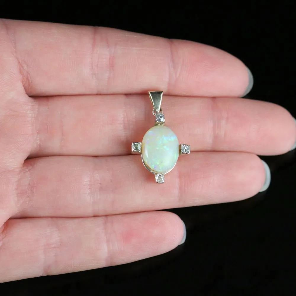 Antique Edwardian Opal Diamond Pendant Dated 1915